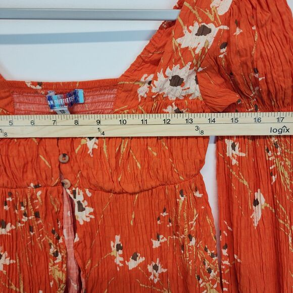 Urban Outfitters Floral Top Size XS Square Neck Orange Long Sleeve Smocked Y2K - Picture 11 of 16